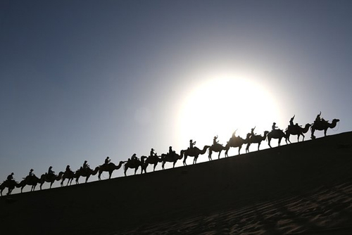 شتر سواری در بیایان های غرب چین (Xinhua)